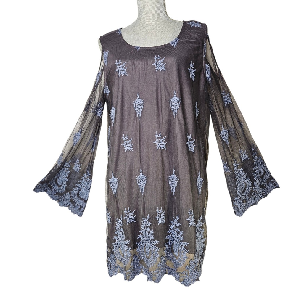 Pyramid Collection Womens Cold Shoulder Lace Mesh Tunic Dress‎ XL Feminine Fairy
